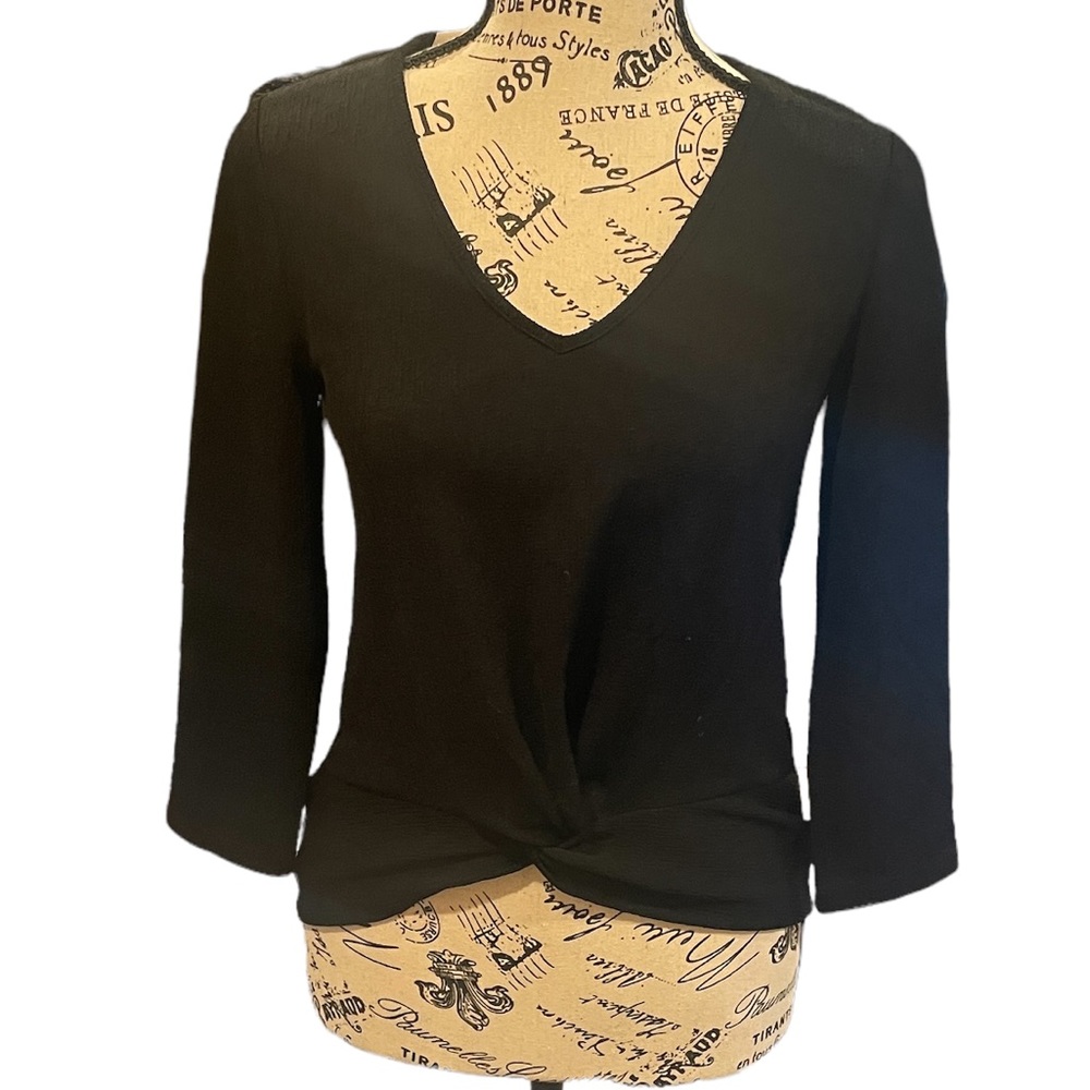 NWT Ann Taylor Factory v-neck black twist tie top size xs